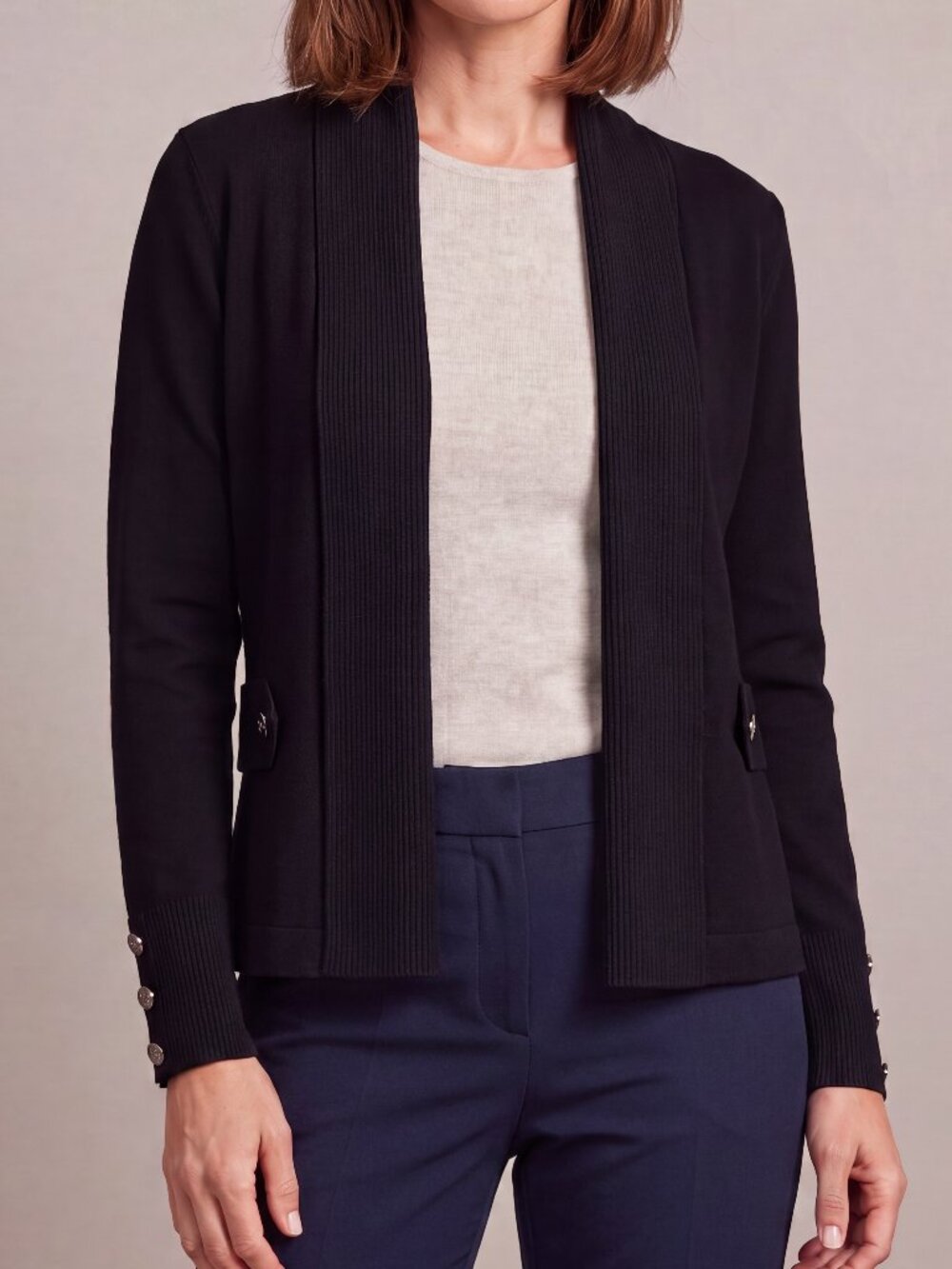 Ricki's Womens Cardigan Sweater Black Ribbed Knit Button Accent Viscose Blend